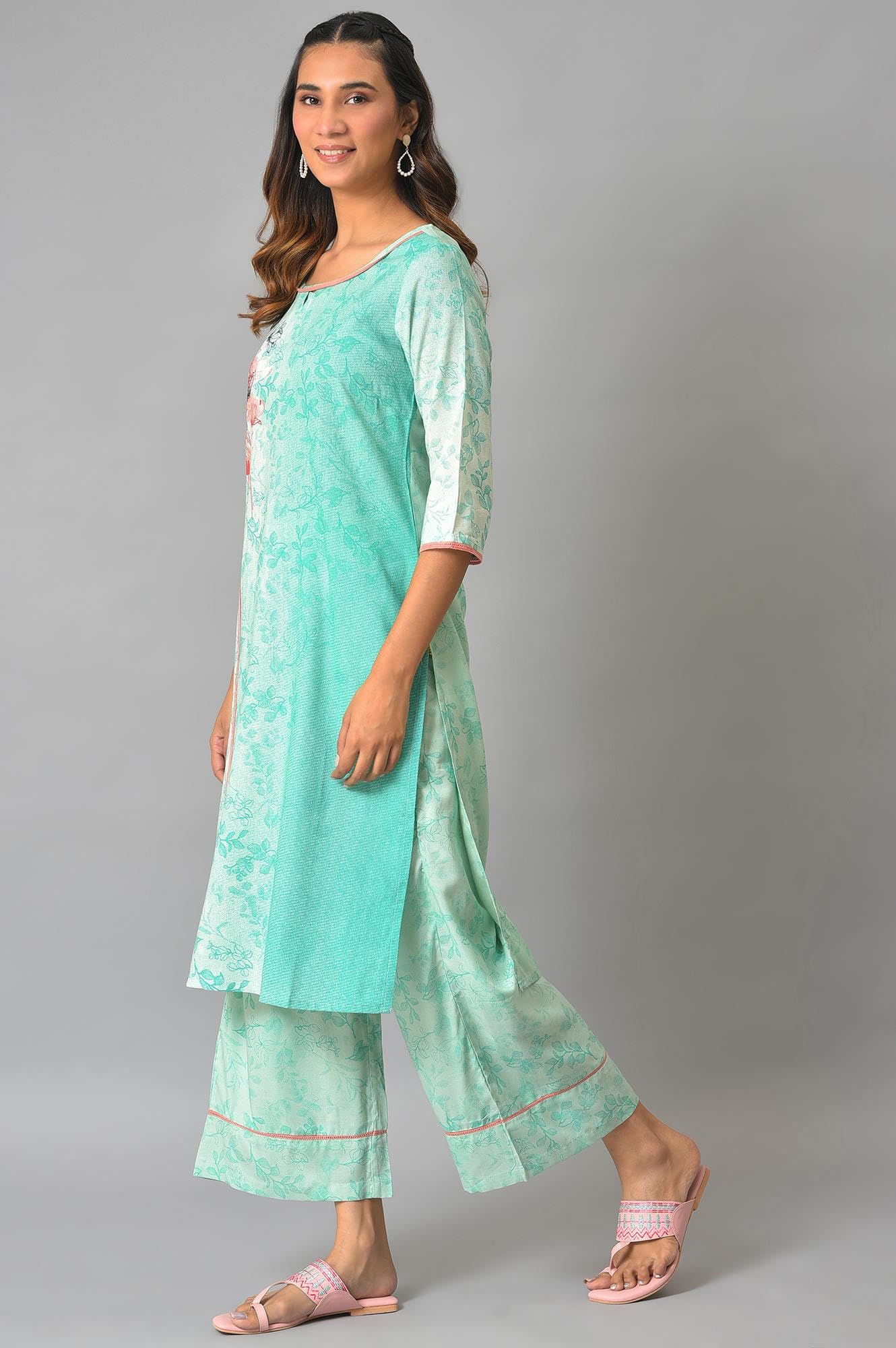 Blue Floral Printed with Zari Embroidery Liva Dress and Dupatta