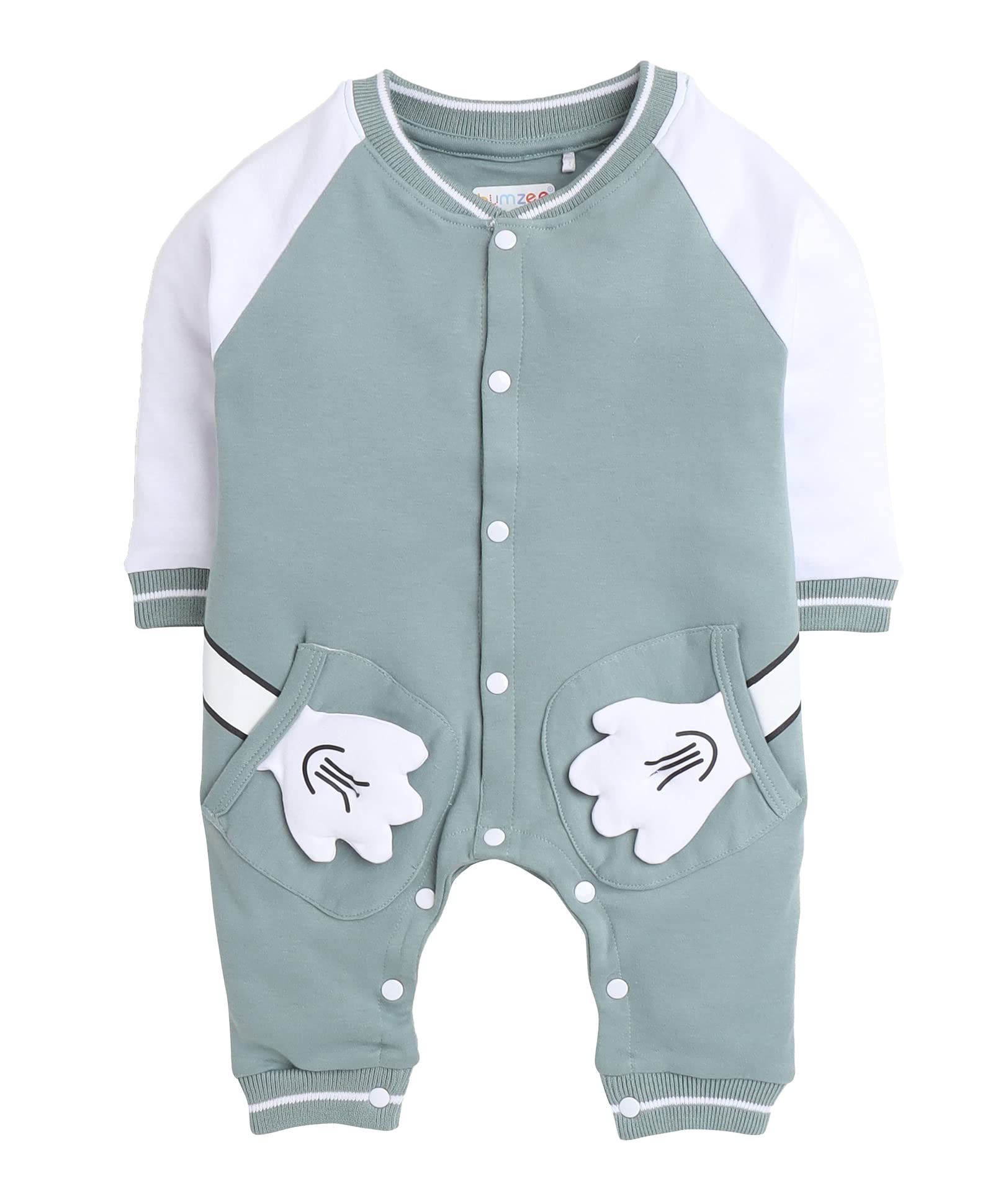 Bumzee Green Boys Full Sleeves Fancy Sleepsuit Age - 0-3 Months (Peb318B-Grn)