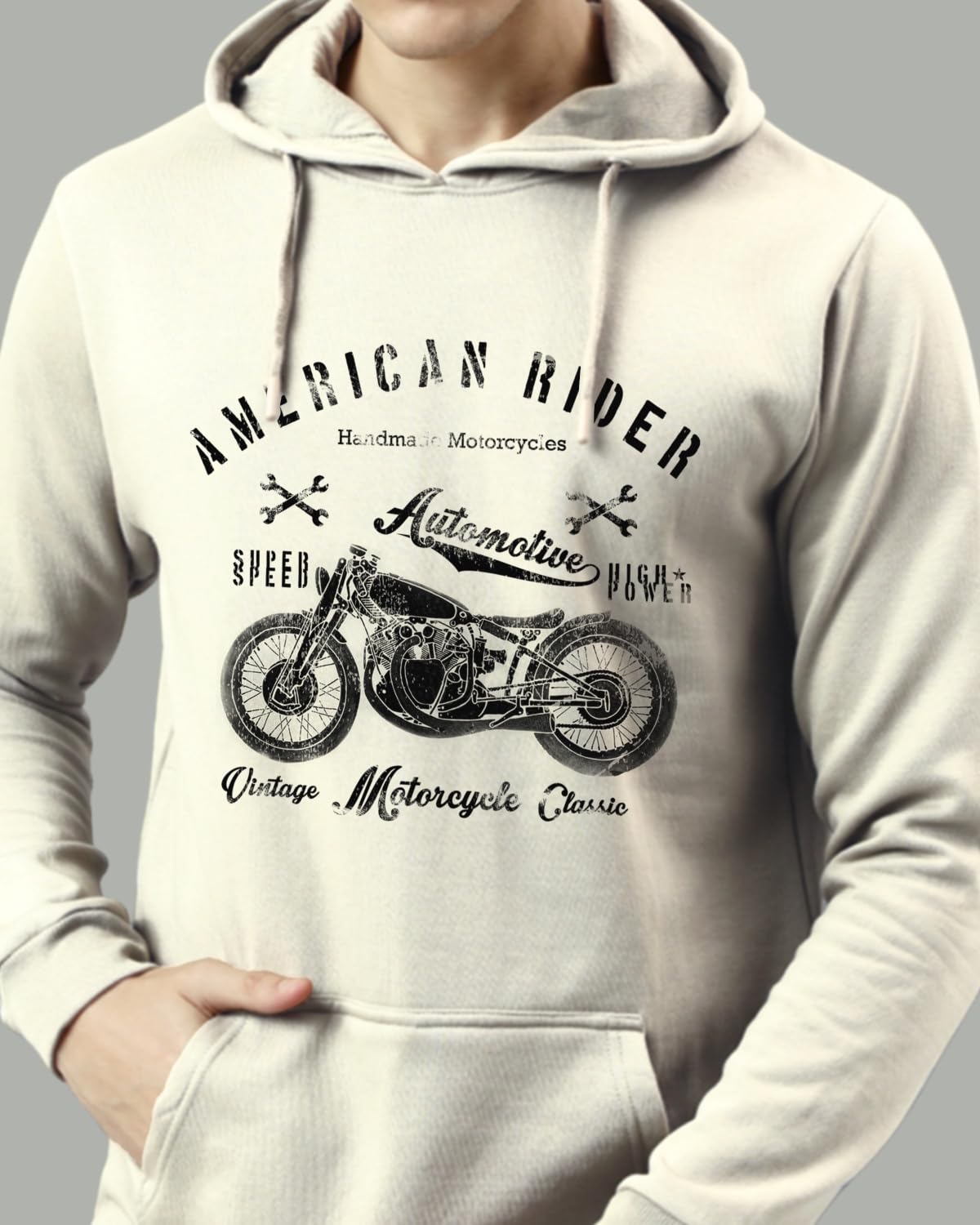 ADRO Mens Cotton Neck Hooded Sweatshirt (H24-AME-WS_White Sand