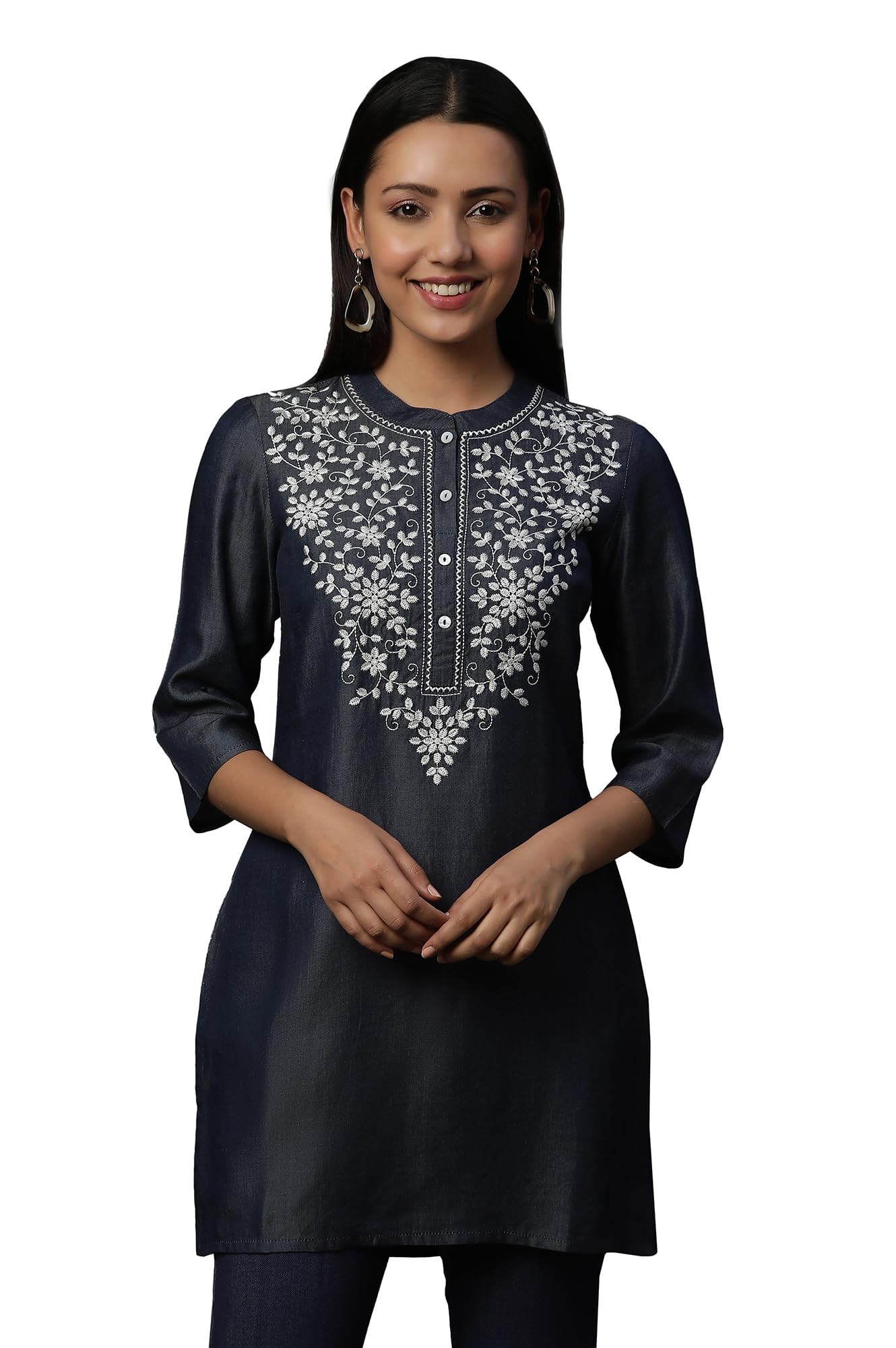 Aurelia Women Floral Print Rayon Straight Kurti_24FEA30479_XS Blue
