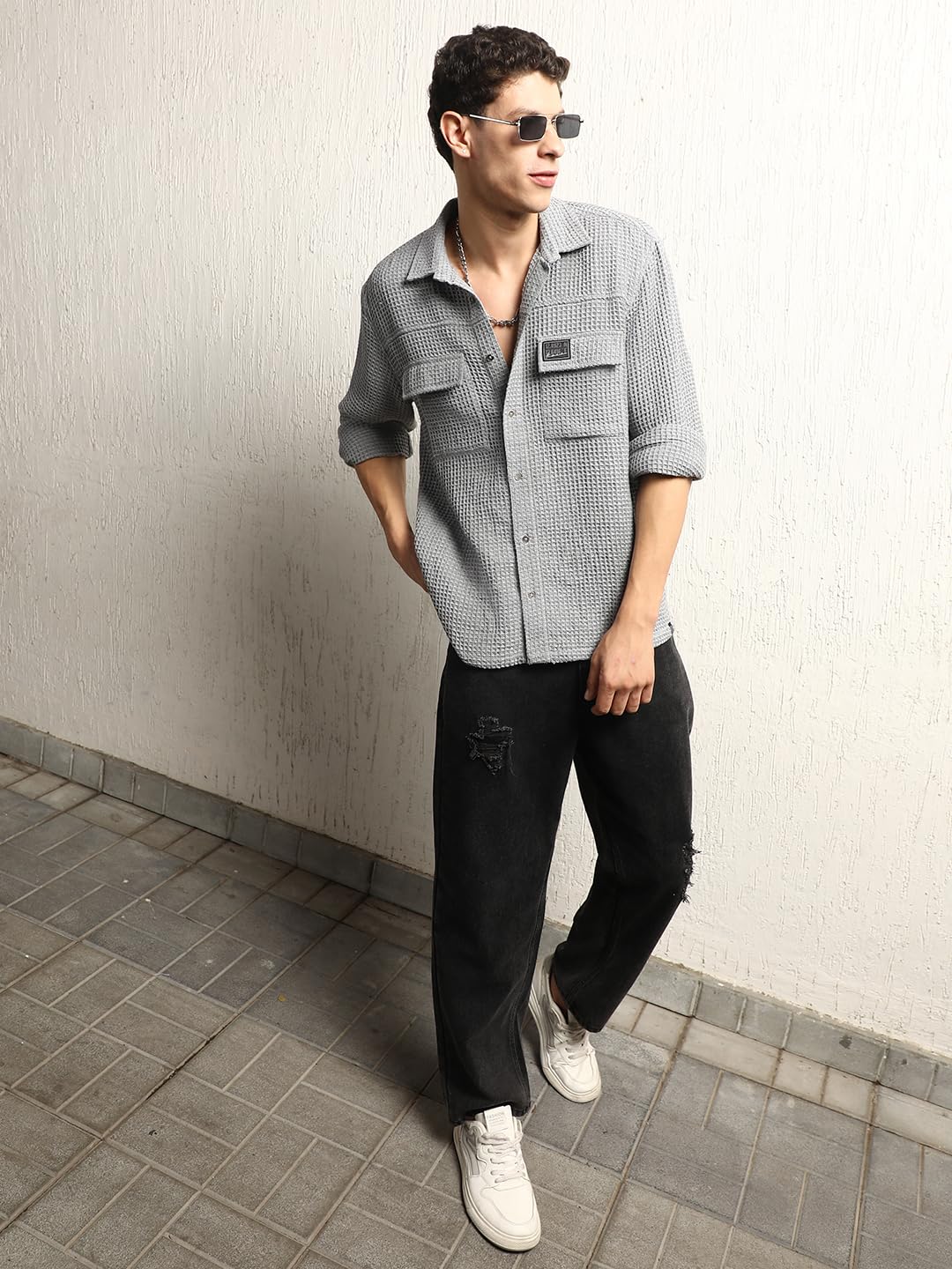 Hubberholme Men Summer Cotton Spread Collar Long Sleeves Oversized Casual Shirt 25 Grey