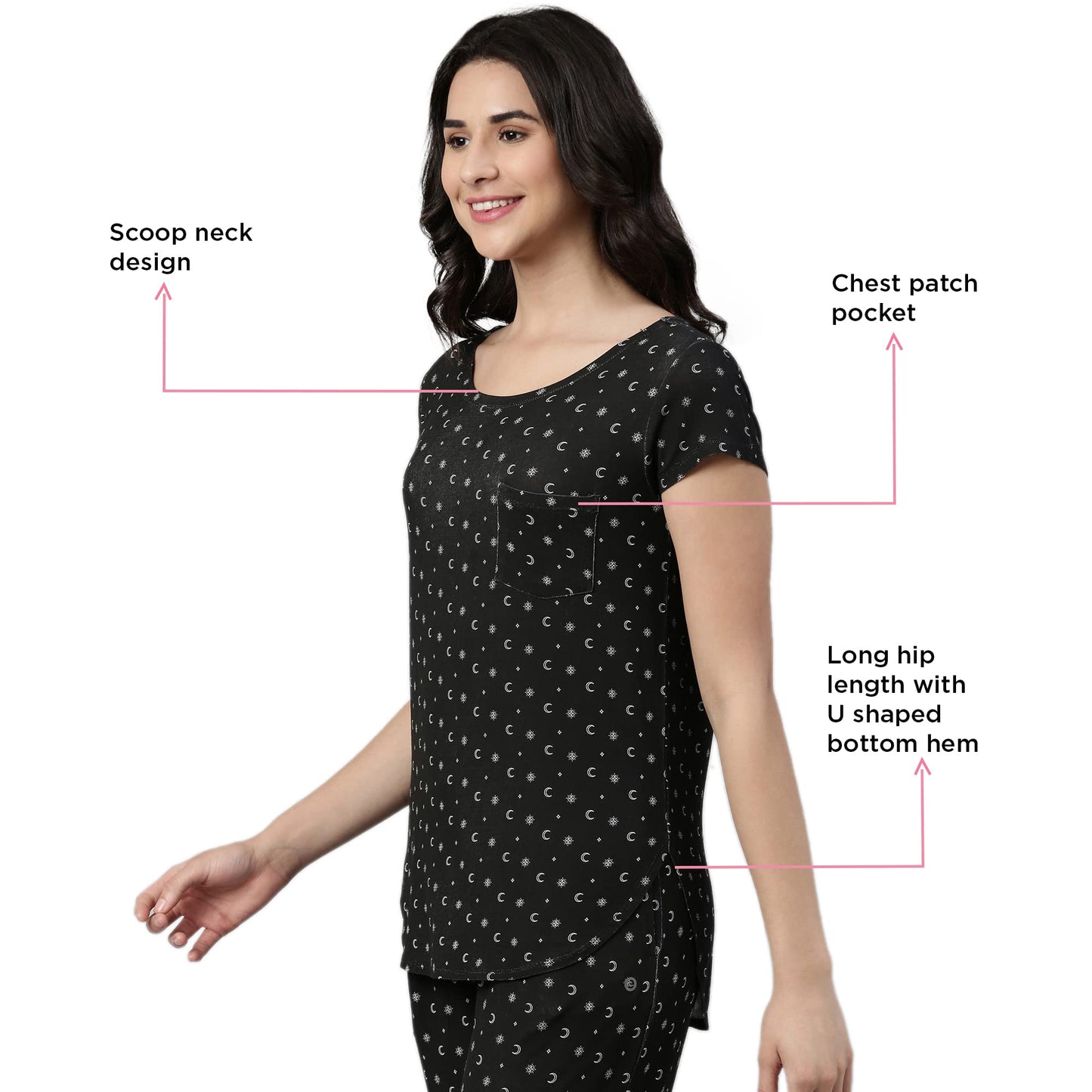 Enamor EC16 Home Tee and Capri Set for Women with All Over Print