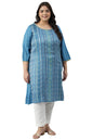 Blue Dobby Printed Ethnic Plus Size Kurta