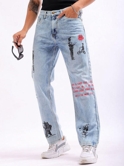 The Indian Garage Co Men Vintage Straight Fit Character Mid-Rise Jeans Blue