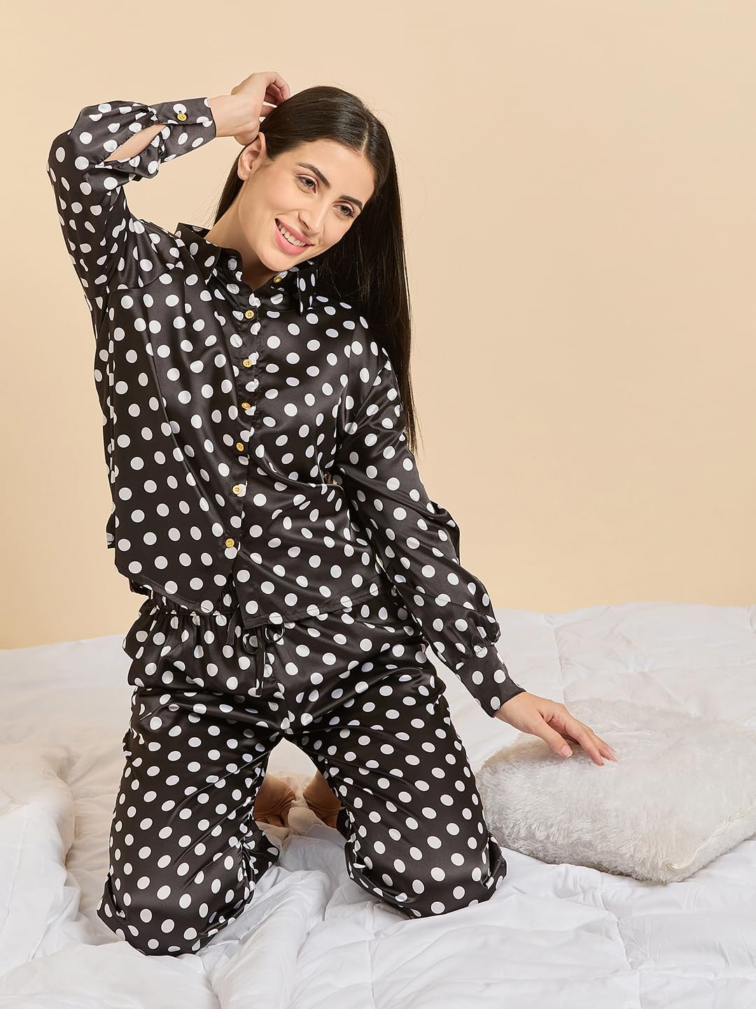 Sweet Dreams Women Printed 3 Piece Set Black