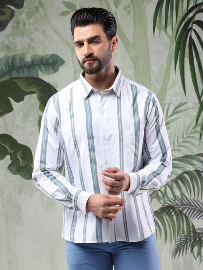 Kotty MenS Sleek Lines Full Sleeve Premium Fabric Striped Shirt(Multicolor,Xl)