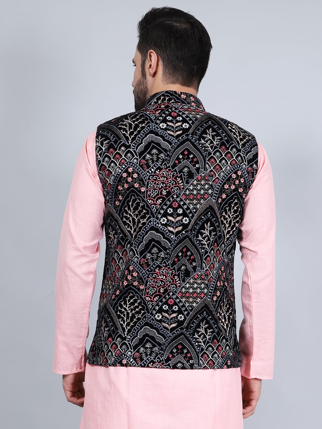 WINTAGE embroidered velvet black modi nehru jacket wc1561