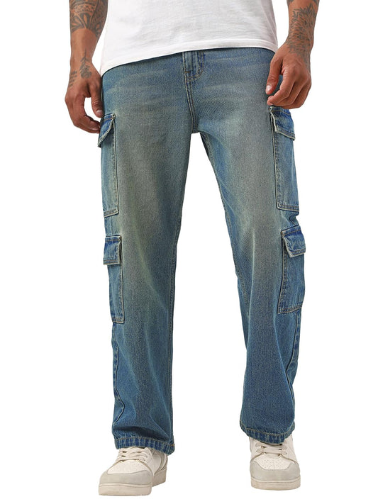 Bewakoof Mens Washed Straight Fit Cotton Jeans_654897_Blue_36