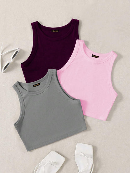Toochki Tops for Woman | Spandex Top | Crop | Short | Western | for Jeans | Sleeveless | Stretchable | Pack of Three | Grey-Wine