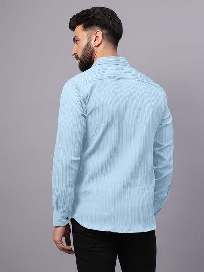 Finivo Fashion MenS Solid Regular Fit Textured Shirts_Sky