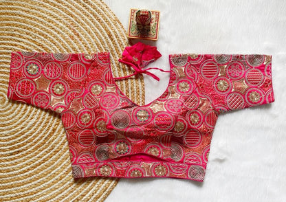 Vihu Fashion WomenS Blouse Readymade Blouse Embroidery Multi Coding Gold Thread Blouses Handwork Pink Color Readymade Saree Blo