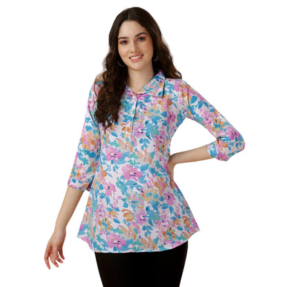 Gufrina WomenS Rayon Top With Buttons 3/4Th Sleeves Abstract Printed Regular Fit Mandarin Neck And Standard Length