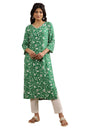 W for Woman W Women Green Floral Print Viscose Straight Kurta