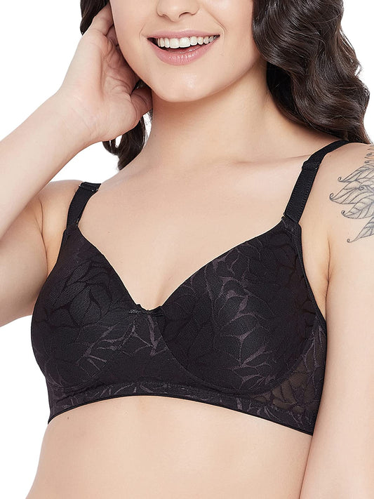 Clovia WomenS Lace Padded Non-Wired Full Cup Self-Patterned Multiway T-Shirt Bra (Br1480F13_Black_40C)