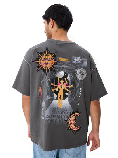 The Souled Store Originals : Kalyuga Oversized T-Shirt for Men Boys Cotton Casual Half Sleeves Baggy Loose Fit Drop Shoulder Rou
