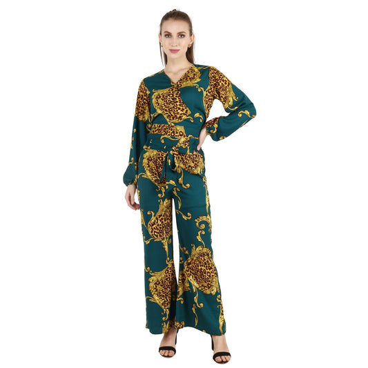 Popwings Casual Gold Chain Printed Green Co-Ord Set For Women | Stylish Western Co-Ord Set For Women | Co-Ord Set For Summer
