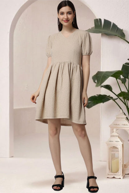 Popwings Casual Self Crush Design Solid Knee Length Blouson Peplum Dress For Women || Latest Stylish Summer Dress For Women || K