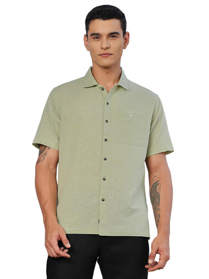 Thomas Scott Mens | Solid | Premium Irish Linen | Half Sleeve | Spread Collar | Casual | Shirt for Men Pista