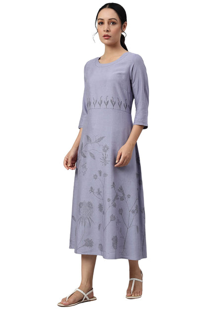 W For Woman Blue Floral Kurta With Kantha Details