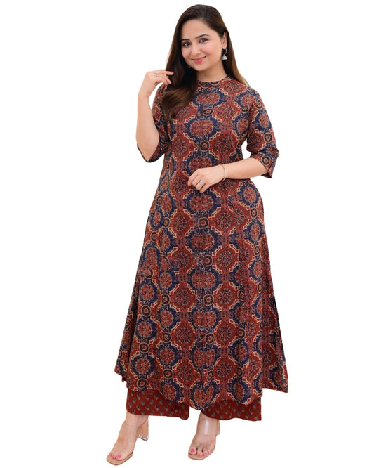 ANNI DESIGNER Women's Cotton Blend Printed Straight Kurta with Palazzo