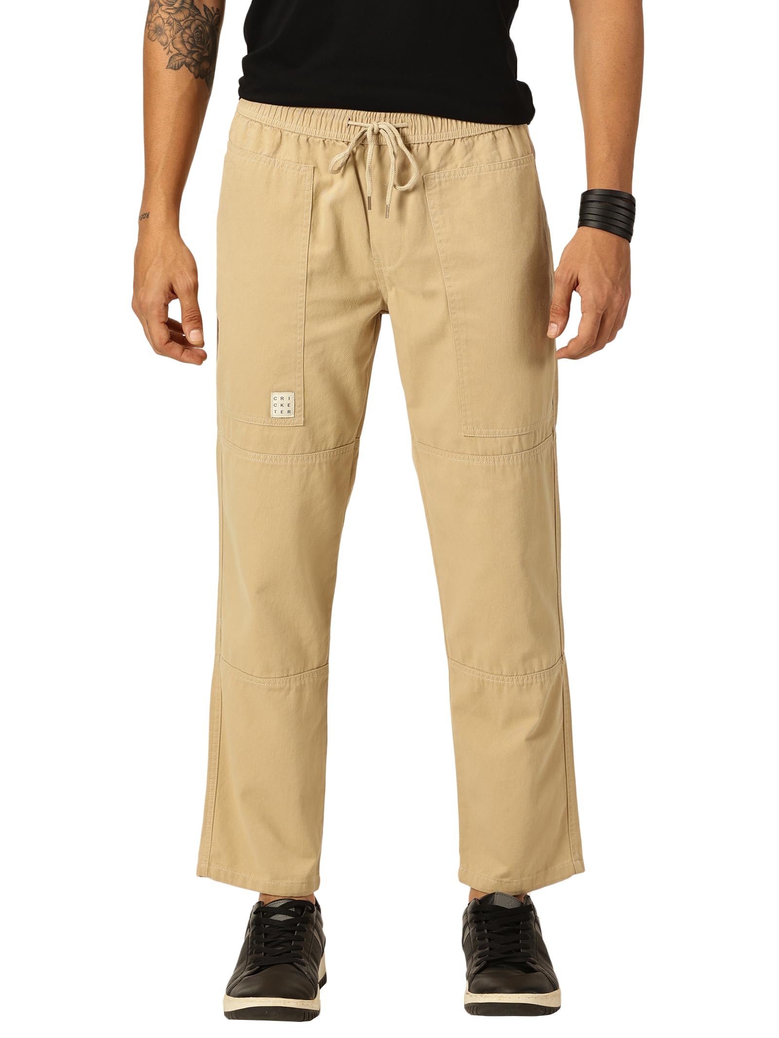 Thomas Scott Mens Relaxed Fit Pure Cotton Trousers Beige