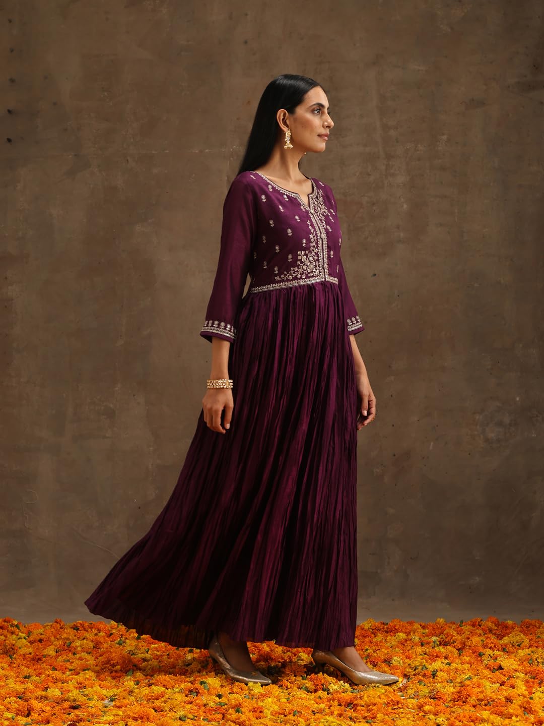 Libas WomenS Silk Blend Kurta Sets (38102O_Purple