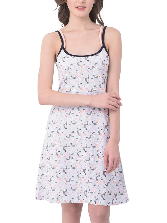 Clovia Womens Cotton Animated Cartoon Print Knee Length Casual Regular Nursing Nighty (NS0650A01L_Grey_L)