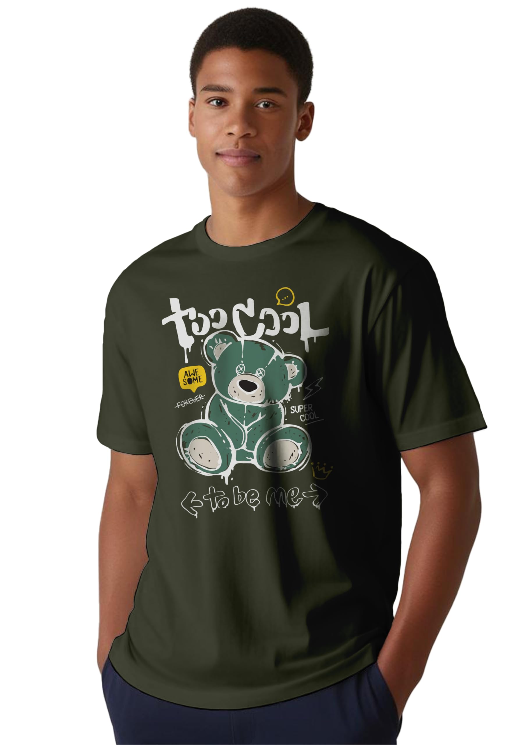 Peppyzone Mens Regular Fit T-Shirt (PZ-RT-Teddy1620_Olive2