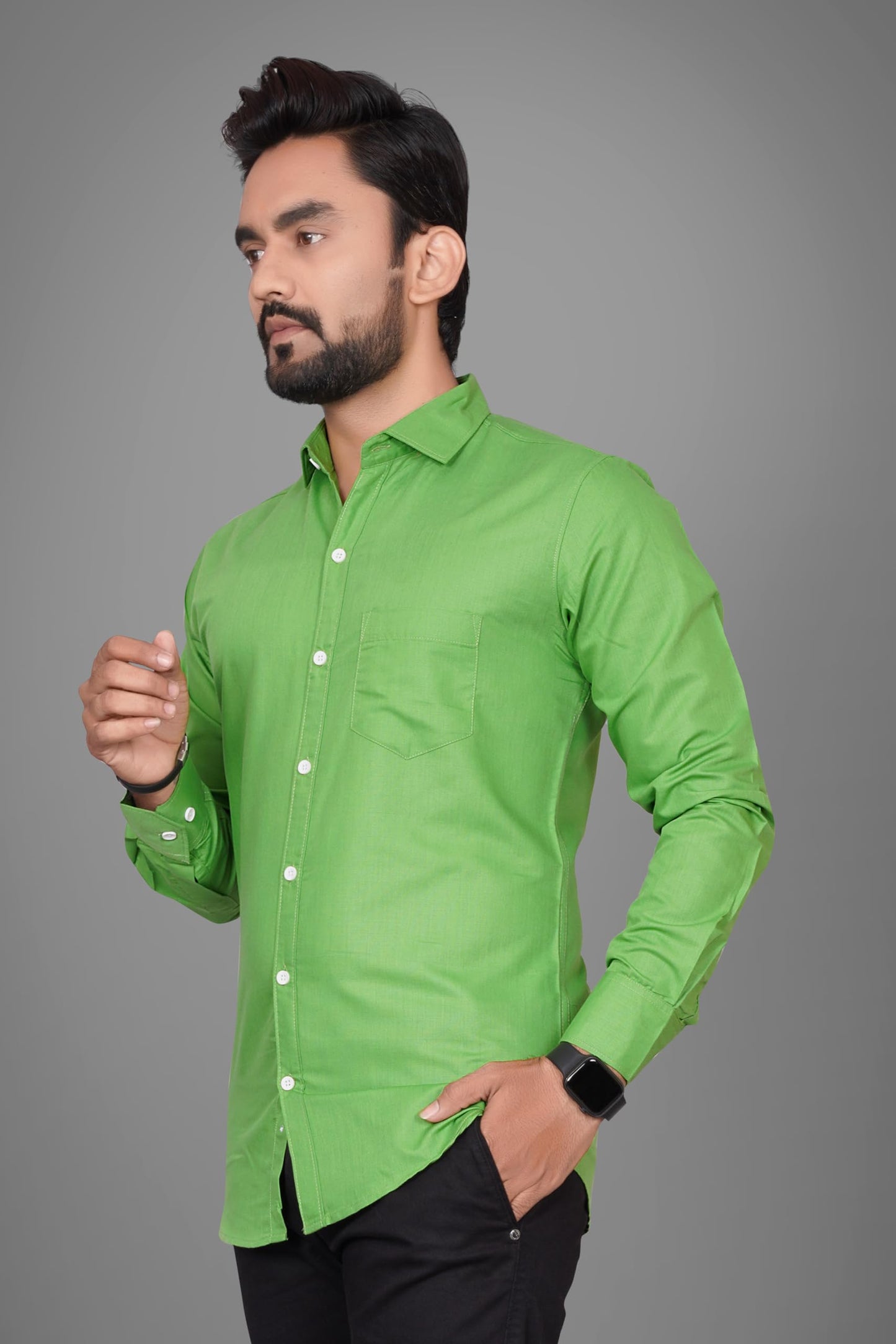Besix MenS Cotton Blend Solid Shirt With Spread Collared Full Sleeve Button Closure Curved Hem Straight Length And One Pocket |