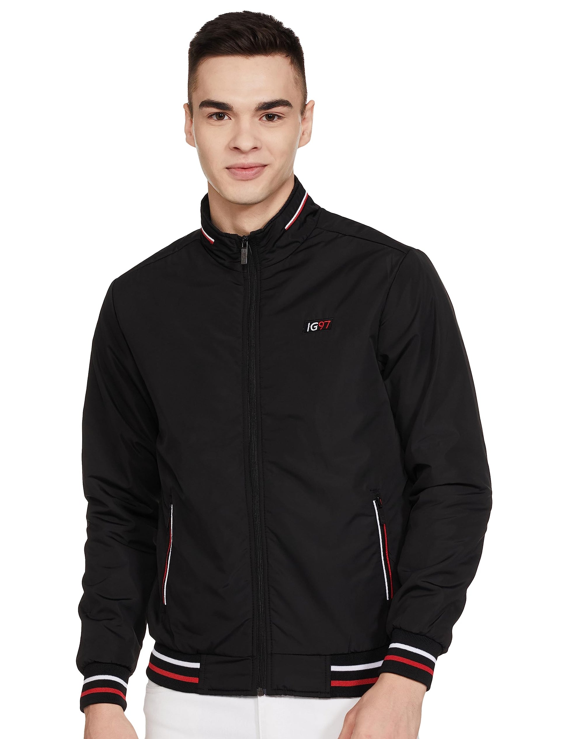 The Indian Garage Co Men Black Slim Fit Solid Bomber Jacket