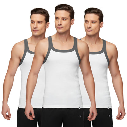 XYXX Mens Super Combed Cotton Square Neck Knitted Vest - High Moisture Absorbing Innerwear for Men with Anti-Bacterial Silver F