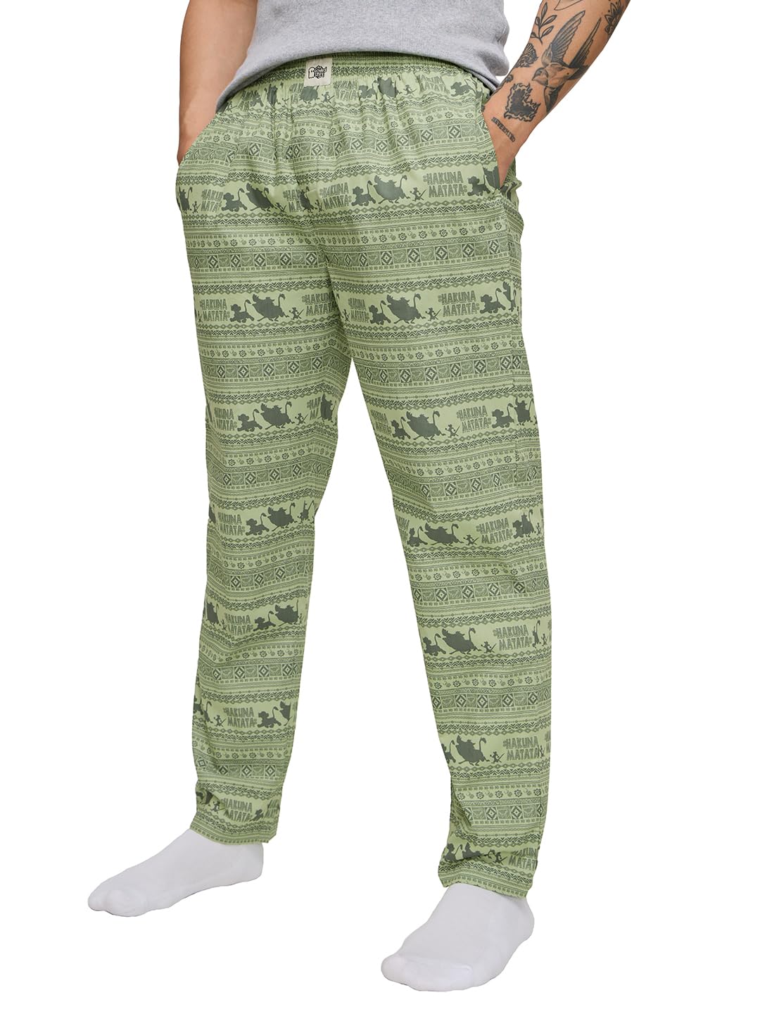 The Souled Store The Lion King: Hakuna Matata Men and Boys Pull On Green All Over Printed Regular Fit Cotton Pajamas