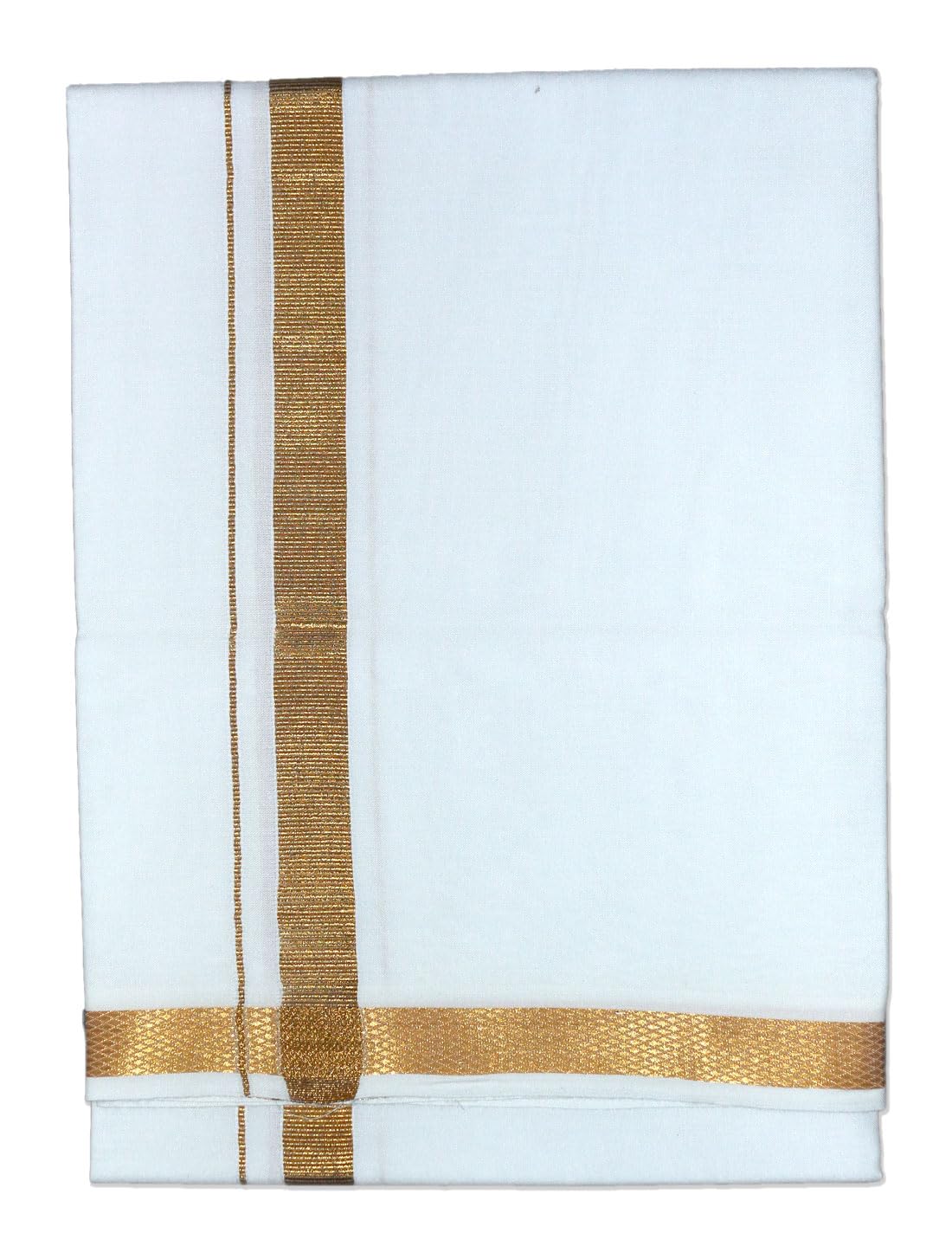 PRAKASAM COTTON Mens Cotton blended White Jari Single Dhoti/Lungi (1.28X2.00 mtrs)- Pack Of 1 (Gold Zari Dhoti)