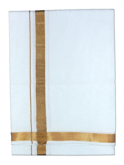 PRAKASAM COTTON Mens Cotton blended White Jari Single Dhoti/Lungi (1.28X2.00 mtrs)- Pack Of 1 (Gold Zari Dhoti)