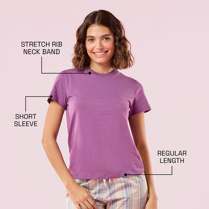 Enamor Womens Solid Relaxed Fit T-Shirt (E311_Chinese Violet