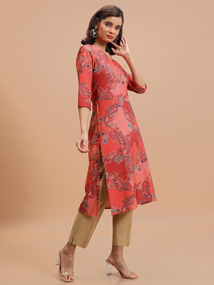 Ketch WomenS Polyester Regular Fit Kurta (Khku000491_Red