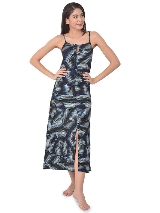 Clovia WomenS Crepe Abstract Print Resortwear Long Maxi (Rw0055P08_Blue_L)