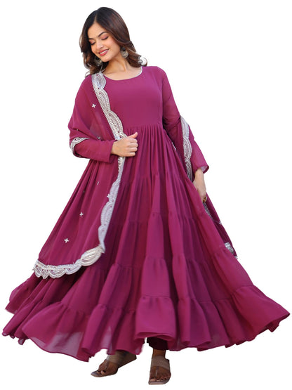 Fashion Basket WomenS Georgette Solid Anarkali Dress
