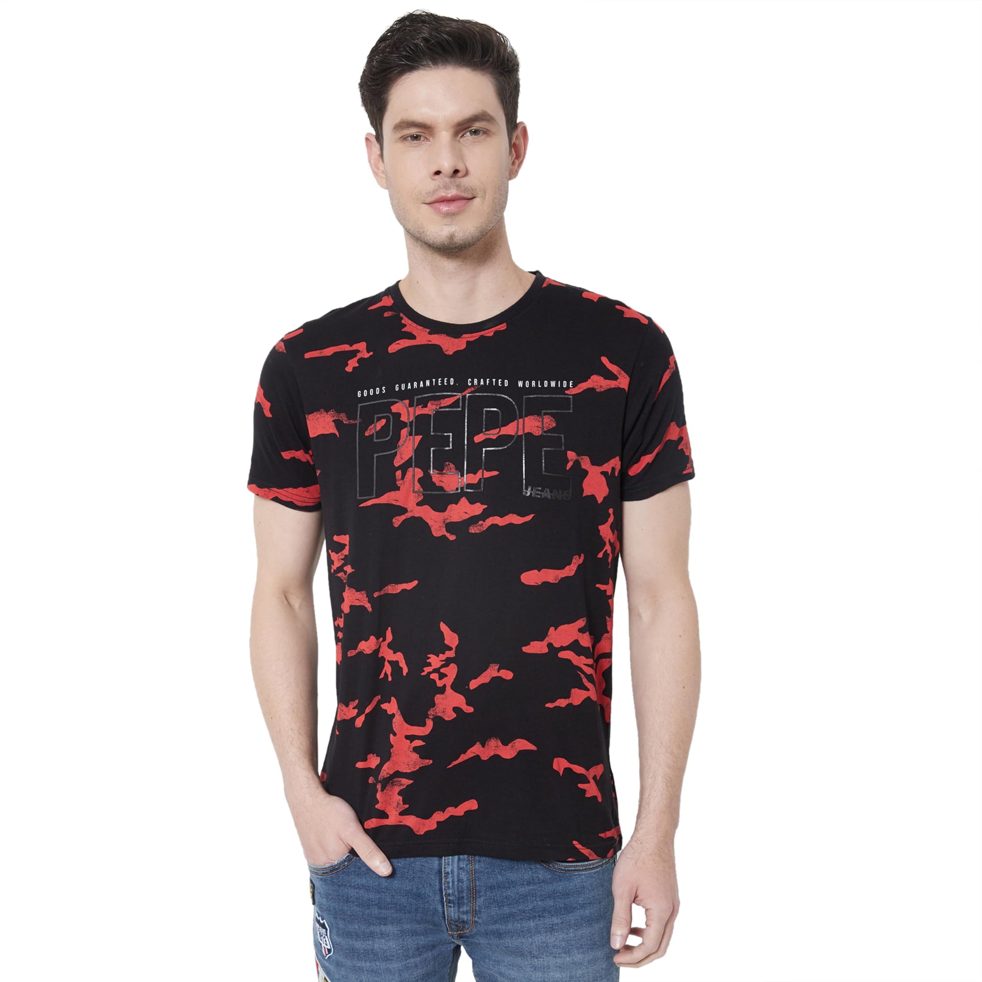 Pepe Jeans MenS Printed Fitted T-Shirt (Pm508846_Black L)