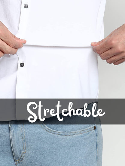 Dennis Lingo MenS Solid White Slim Fit Satin Lycra Casual Shirt With Concealed Button Down & Full Sleeves