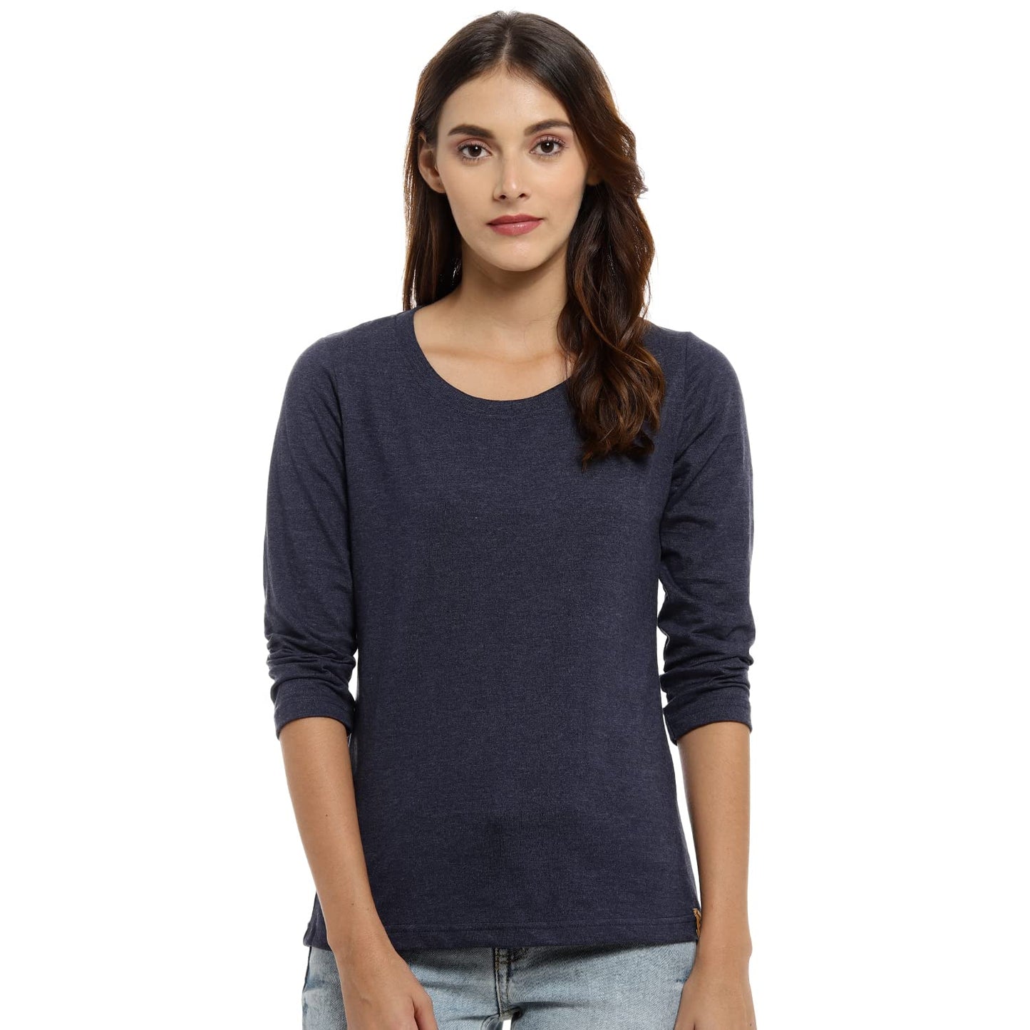 Campus Sutra Womens Blue Denim Full Sleeve Regular Fit Top for Casual Wear | Structured Top Crafted with Comfort Fit and High-P