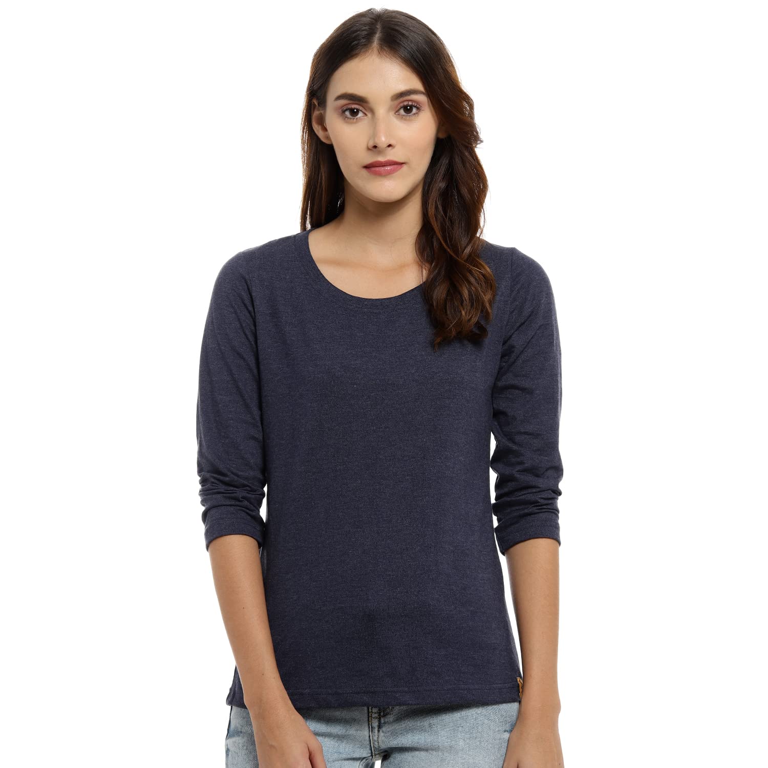 Campus Sutra Womens Blue Denim Full Sleeve Regular Fit Top for Casual Wear | Structured Top Crafted with Comfort Fit and High-P