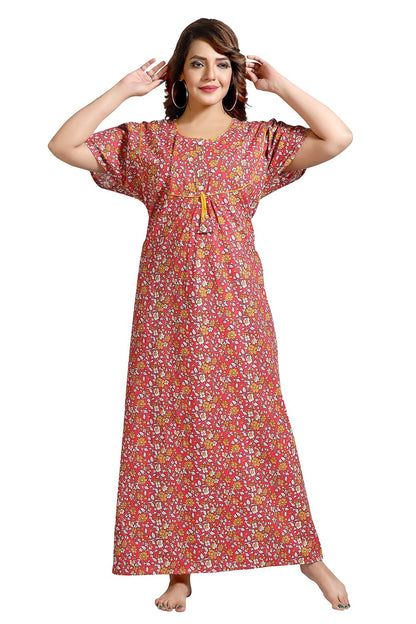 Fabme WomenS Cotton Printed Nightwear Nighty - Dark Pink