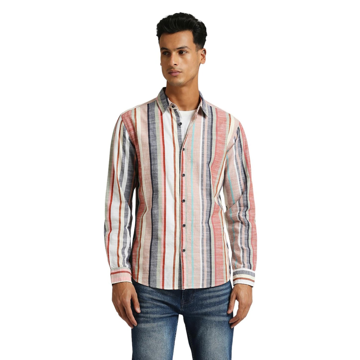 Pepe Jeans MenS Striped Regular Fit Shirt (Pm308592_Peach Orange