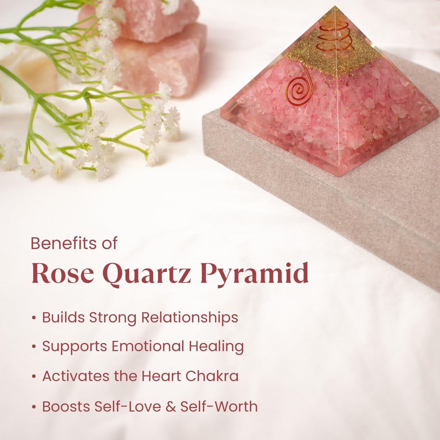 Astrotalk Love Attraction Resin Pyramid | Rose Quartz Crystal Pyramid for Relationship Harmony & Self-Love | Vastu Items for Home Decor | Office Table Decoration Items | Gift for Man & Woman