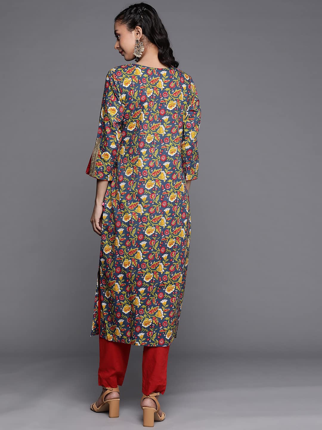 Varanga Women's Cotton Floral Regular Kurta