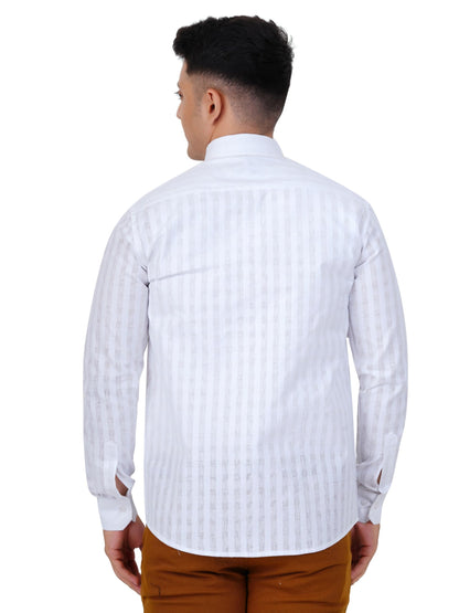 PRAKASAM COTTON Minister Cotton White Full Sleeve Shirt for Mens/White Regular Fit Full Sleeve Transparent with Self Design Shi