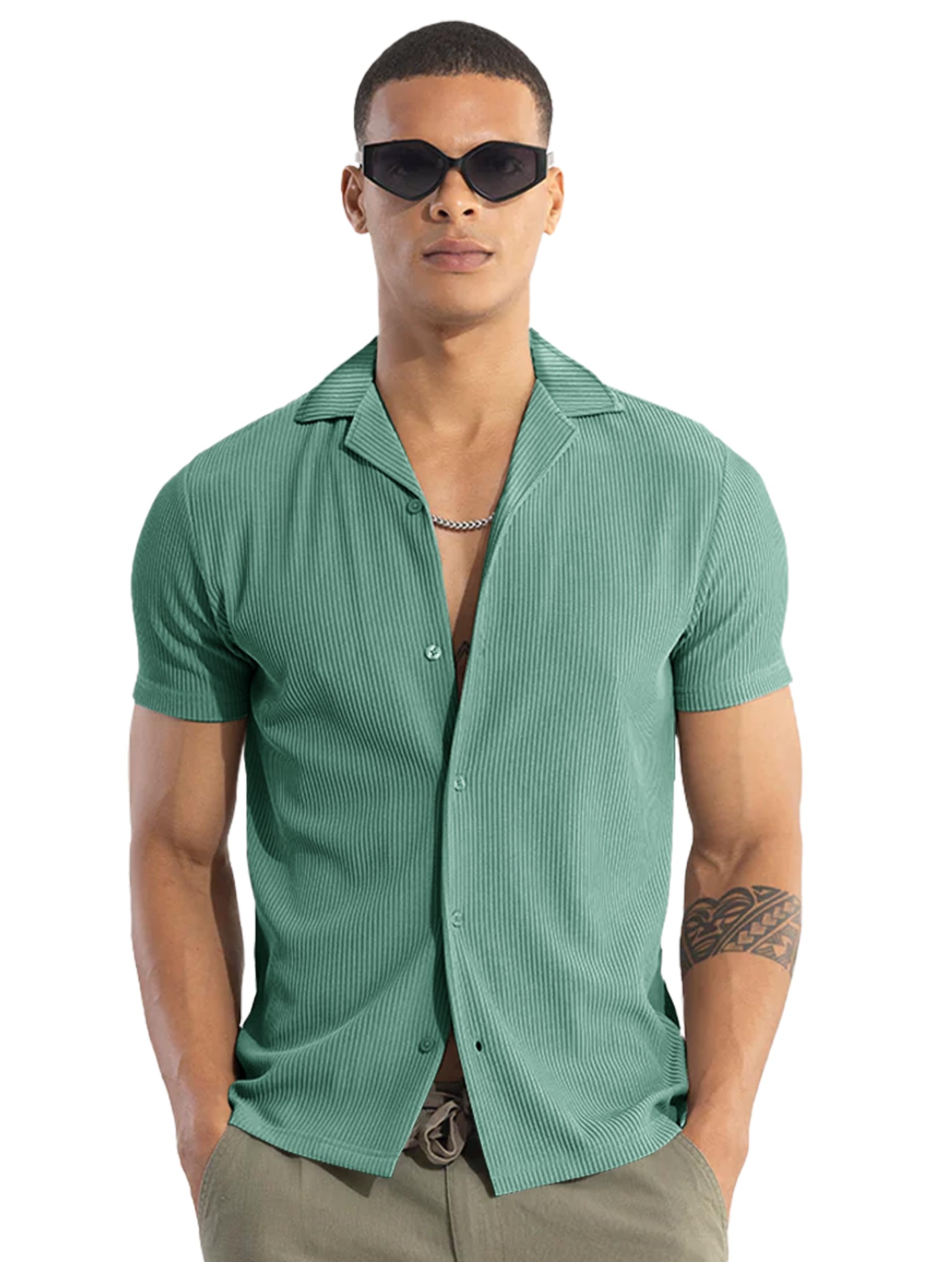 Noble Monk MenS Solid Casual Shirt |Half Sleeve | Regular Fit |Stylish Shirt For Men Malachite Green