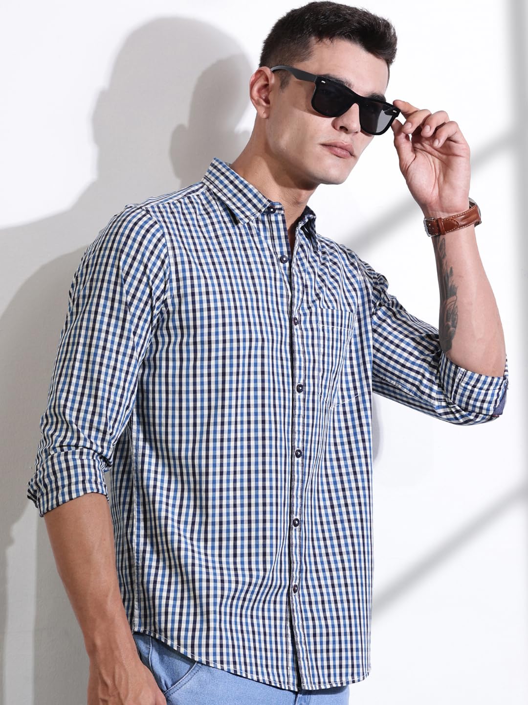 Thomas Scott Mens | Checks Printed | Long Sleeve | Regular Fit | 100% Cotton | Casual & Semi Formal | Shirt for Men (Available