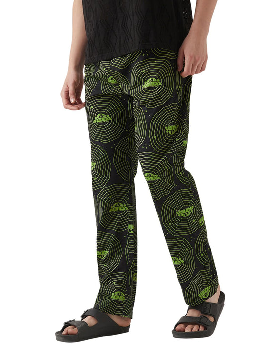 Bewakoof Official Rick and Morty Merchandise Mens All Over Printed Regular Fit Poplin Cotton Pyjamas_ 642181_ Black_ S